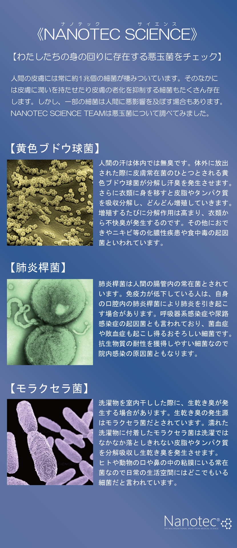 NANOTEC SCIENCE ナノテックサイエンス わたしたちの身の回りに存在する悪玉菌をチェック 黄色ブドウ球菌 肺炎桿菌 モラクセラ菌
